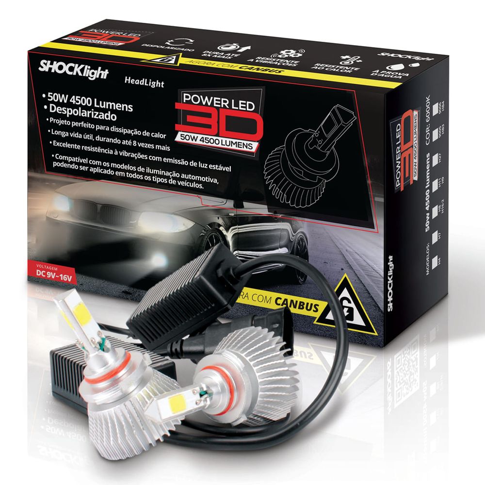 Kit Par Lâmpada Super LED 3D H4 H7 H11 H16 H27 HB3 HB4 6000K Power LED Efeito Xênon Menor preço em Kit Par Lâmpada Super LED 3D H4 H7 H11 H16 H27 HB3 HB4 6000K Power LED Efeito Xênon