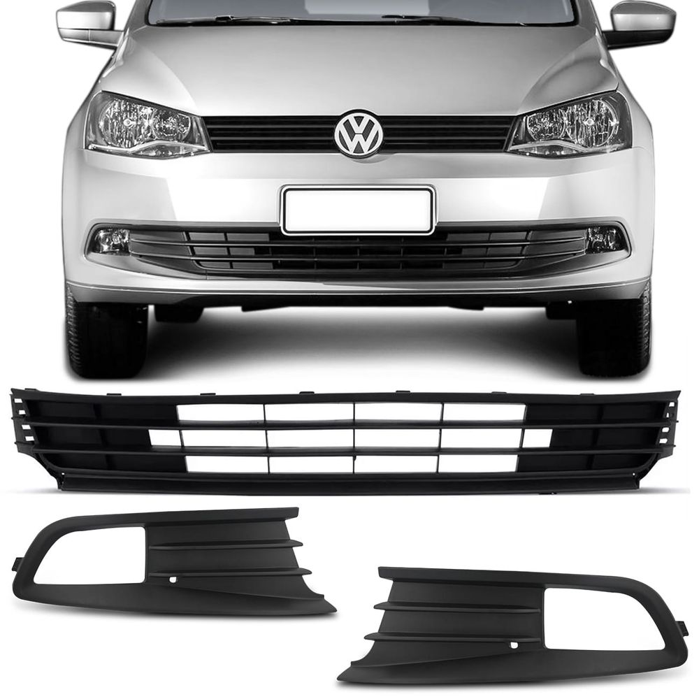 Kit Grade Dianteira Inferior Para-Choque Gol Voyage G6 2013 2014 2015 2016 com Grade Moldura Milha Menor preço em Kit Grade Dianteira Inferior Para-Choque Gol Voyage G6 2013 2014 2015 2016 com Grade Moldura Milha