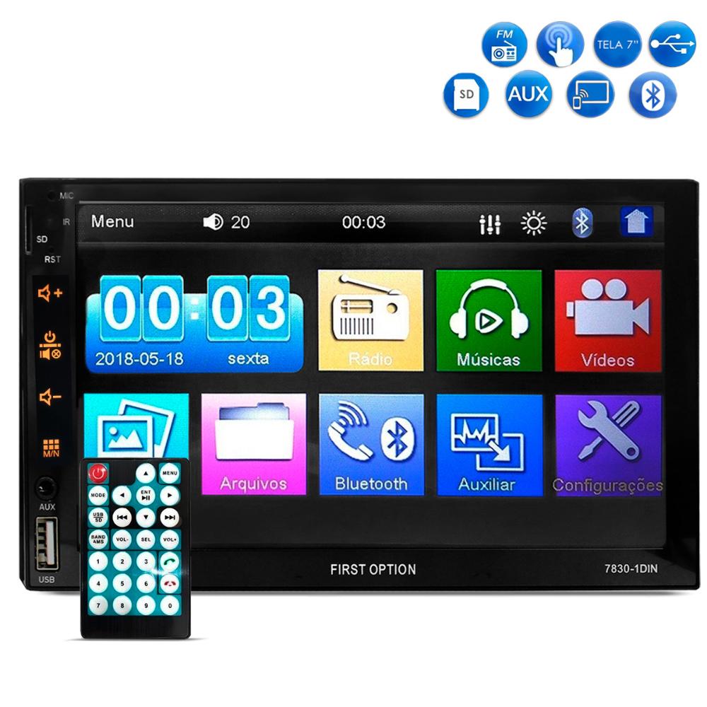 Central Multimídia 1 Din First Option MP5-7830 Tela 7 Espelhamento Bluetooth USB SD AUX Radio Menor preço em Central Multimídia 1 Din First Option MP5-7830 Tela 7 Espelhamento Bluetooth USB SD AUX Radio