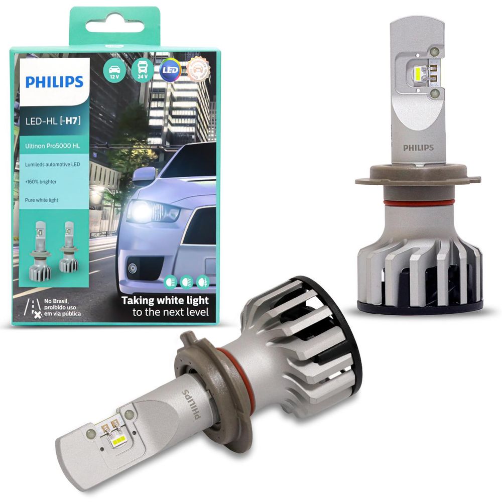 Par Lâmpada Philips LED H7 Ultinon 6000K 14W 12V Aplicação Farol Alto e Baixo Menor preço em Par Lâmpada Philips LED H7 Ultinon 6000K 14W 12V Aplicação Farol Alto e Baixo