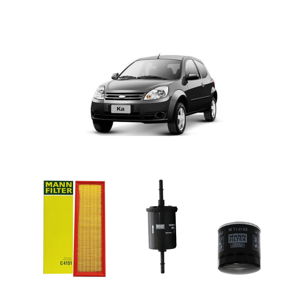 Kit filtros, ar do motor, combustível e óleo lubrificante MANN - Ford KA 1.0 Flex (Com filtro de cabine adaptável) 2009 Menor preço em Kit filtros, ar do motor, combustível e óleo lubrificante MANN - Ford KA 1.0 Flex (Com filtro de cabine adaptável) 2009
