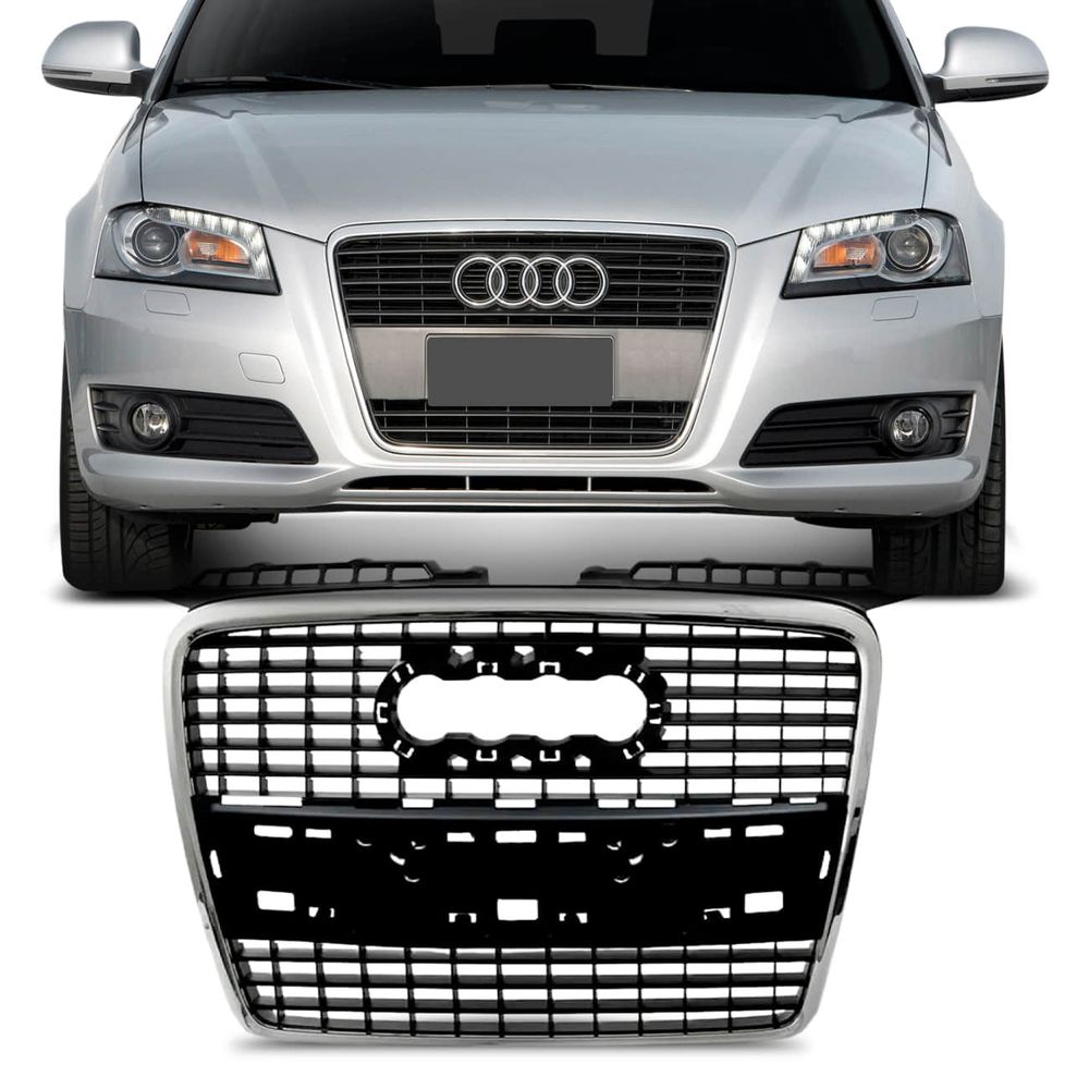 Grade Dianteira Audi A3 Sportback 2007 2008 2009 Preto e Cromado Menor preço em Grade Dianteira Audi A3 Sportback 2007 2008 2009 Preto e Cromado