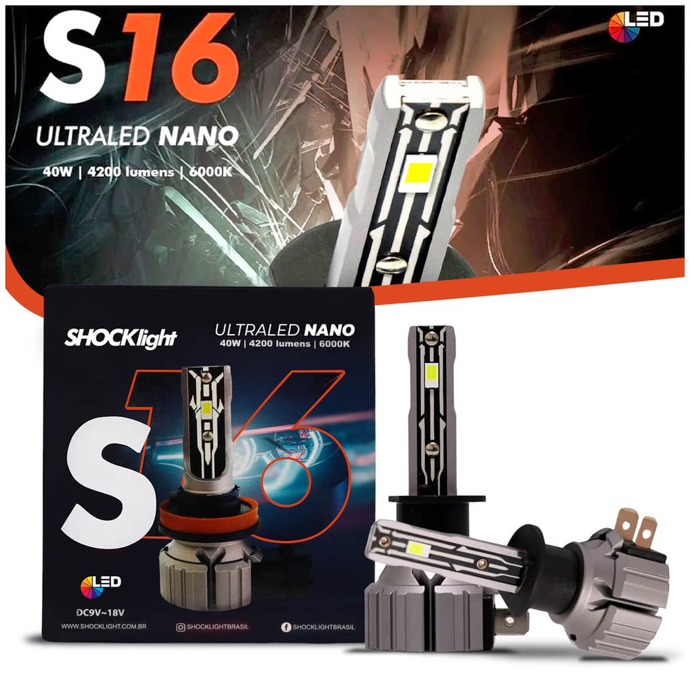 Par Lâmpada Ultraled S16 H1 H3 H4 H7 H8 H9 H11 H16-2 H27 Hb3 Hb4 LED 6000K 12V 40W Farol Shocklight Menor preço em Par Lâmpada Ultraled S16 H1 H3 H4 H7 H8 H9 H11 H16-2 H27 Hb3 Hb4 LED 6000K 12V 40W Farol Shocklight