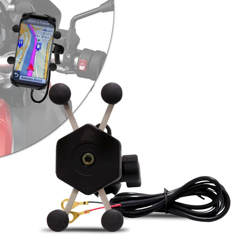 Suporte Universal para Celular GPS Moto Bicicleta até 7 Polegadas  Carregador USB