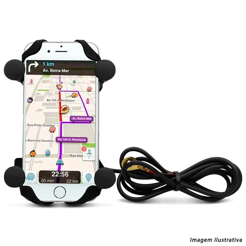 Suporte Universal para Celular GPS Moto Bicicleta até 7 Polegadas  Carregador USB