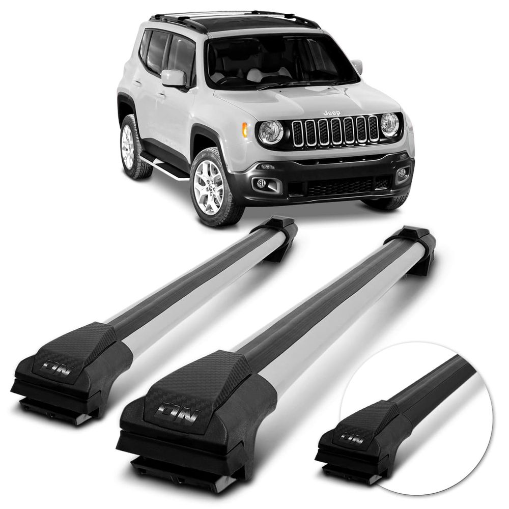 Rack de Teto Travessa Slim Jeep Renegade 2015 2016 2017 2018 2019 2020 2021 2022 Preto Prata 45Kg Menor preço em Rack de Teto Travessa Slim Jeep Renegade 2015 2016 2017 2018 2019 2020 2021 2022 Preto Prata 45Kg