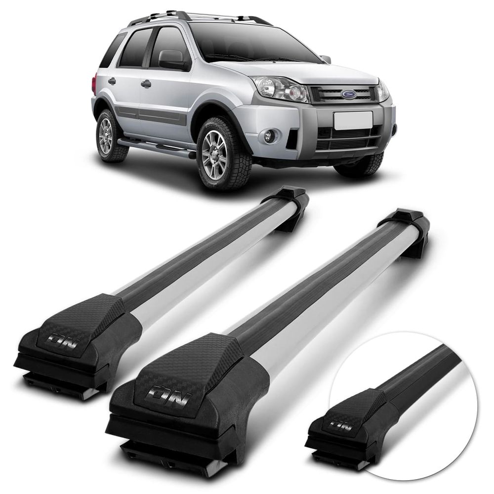 Rack de Teto Travessa Slim Ecosport 2010 2011 2012 Preto Prata 45Kg Menor preço em Rack de Teto Travessa Slim Ecosport 2010 2011 2012 Preto Prata 45Kg