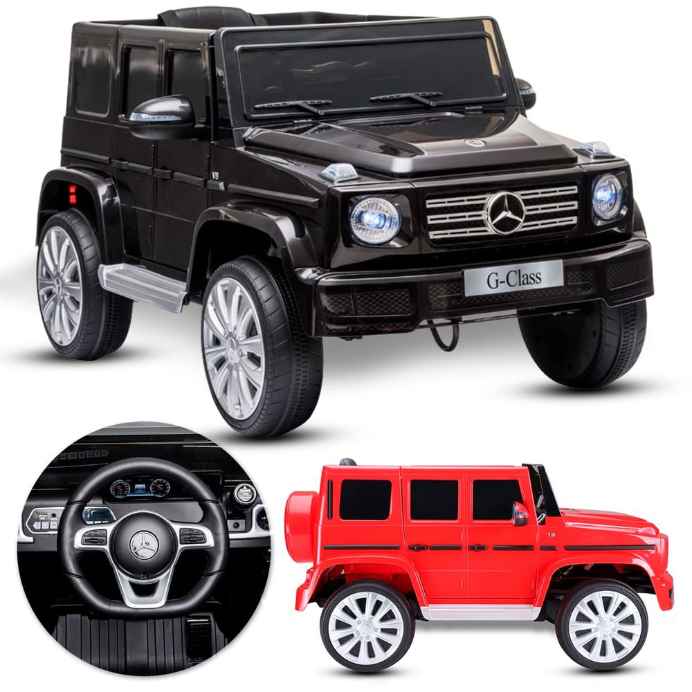 Carro Elétrico Infantil Mercedes Benz G500 2 Portas Preto Vermelho com Controle Remoto Menor preço em Carro Elétrico Infantil Mercedes Benz G500 2 Portas Preto Vermelho com Controle Remoto