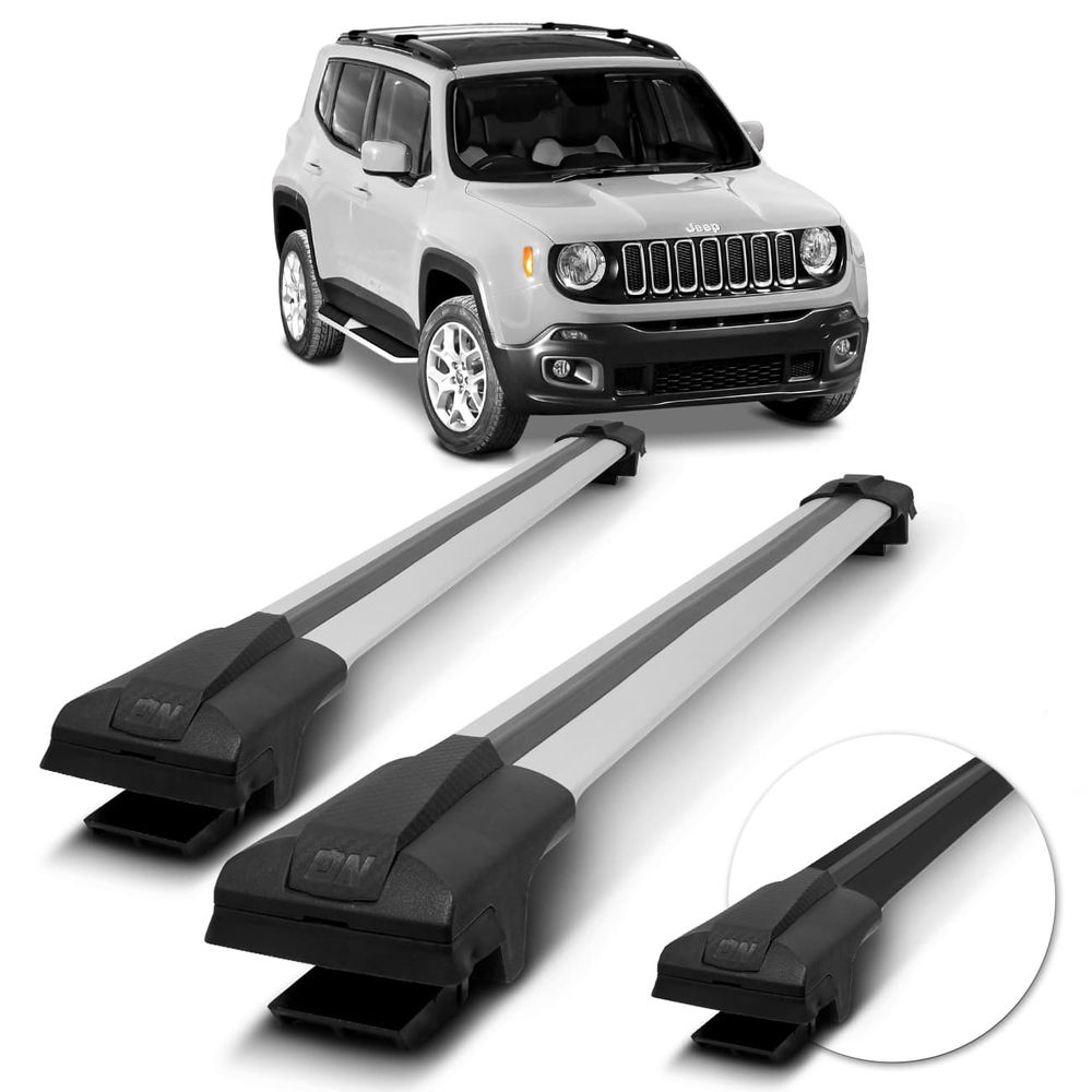 Rack de Teto Travessa Larga Jeep Renegade 2015 2016 2017 2018 2019 2020 2021 2022 Preto Prata 45Kg Menor preço em Rack de Teto Travessa Larga Jeep Renegade 2015 2016 2017 2018 2019 2020 2021 2022 Preto Prata 45Kg