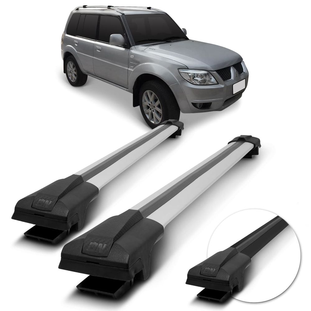 Rack de Teto Travessa Larga Mitsubishi Pajero TR4 2010 A 2016 Preto Prata 45Kg Menor preço em Rack de Teto Travessa Larga Mitsubishi Pajero TR4 2010 A 2016 Preto Prata 45Kg