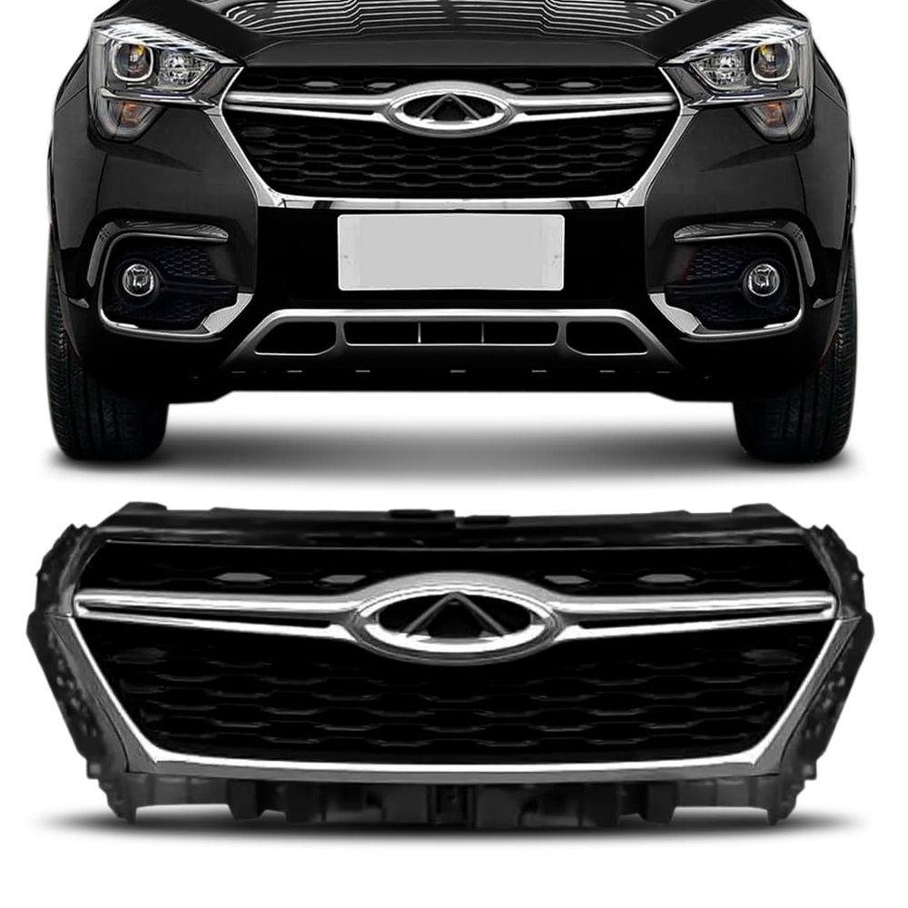 Grade Dianteira Radiador Tiggo 5X 2019 2020 2021 2022 2023 Preto Friso com Cromado sem Emblema Menor preço em Grade Dianteira Radiador Tiggo 5X 2019 2020 2021 2022 2023 Preto Friso com Cromado sem Emblema