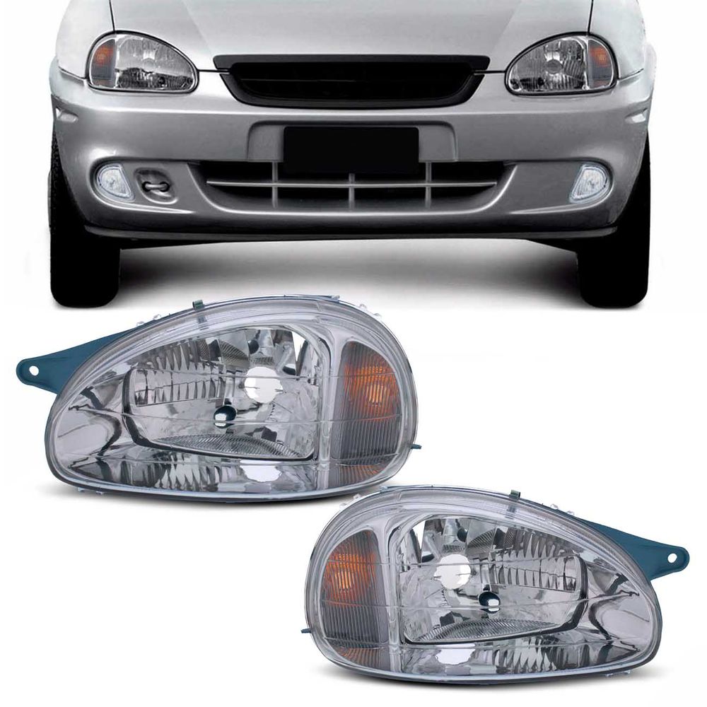 Par Farol Corsa Sedan Hatch Classic 1994 a 2010 Máscara Cromada Pisca Integrado Menor preço em Par Farol Corsa Sedan Hatch Classic 1994 a 2010 Máscara Cromada Pisca Integrado