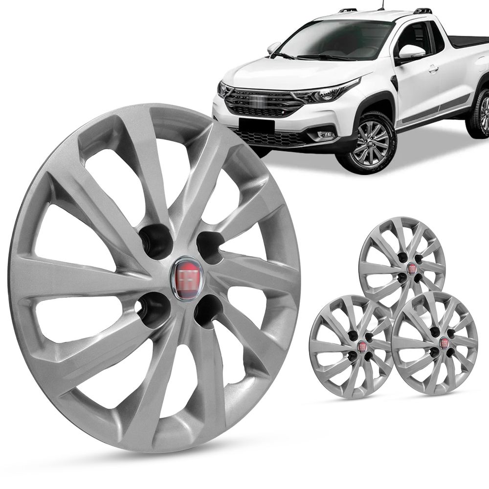 Jogo de Calota Nova Strada 2021 Aro 14 Prata + Emblema Vermelho 4 Peças Menor preço em Jogo de Calota Nova Strada 2021 Aro 14 Prata + Emblema Vermelho 4 Peças