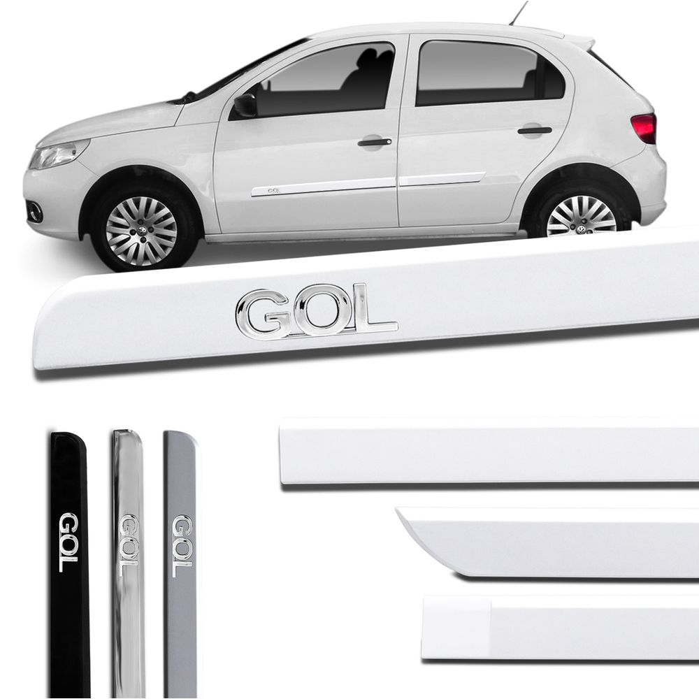 Jogo de Friso Lateral Gol 2006 a 2022 Black Piano Branco Largo com Grafia Cromada Tipo Borrachão Menor preço em Jogo de Friso Lateral Gol 2006 a 2022 Black Piano Branco Largo com Grafia Cromada Tipo Borrachão