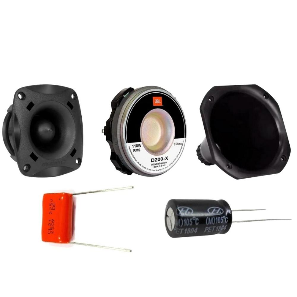 Kit Driver JBL D200X + Tweeter ST200 + Corneta + Capacitores Menor preço em Kit Driver JBL D200X + Tweeter ST200 + Corneta + Capacitores