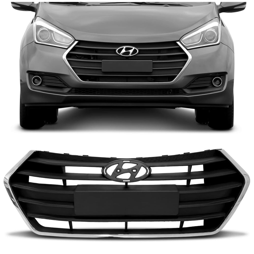 Grade Dianteira Radiador HB20 Hatch 2016 a 2022 Preta Moldura Cromada Espaço para Emblema e Placa Menor preço em Grade Dianteira Radiador HB20 Hatch 2016 a 2022 Preta Moldura Cromada Espaço para Emblema e Placa