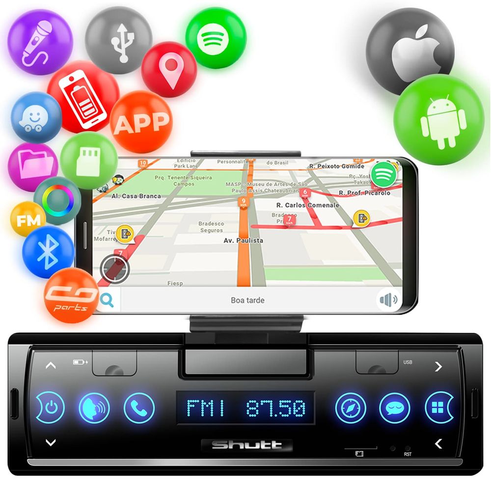 Som Automotivo MP3 Player Shutt Smart 1 Din Bluetooth USB Mini SD Rádio FM GPS Android Menor preço em Som Automotivo MP3 Player Shutt Smart 1 Din Bluetooth USB Mini SD Rádio FM GPS Android