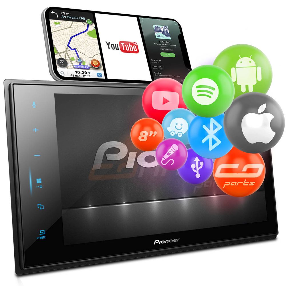 Multimídia 2Din 8 Polegadas Touch Tooth TV Espelhamento USB FM Web Link,  Pioneer, Pacote de 1