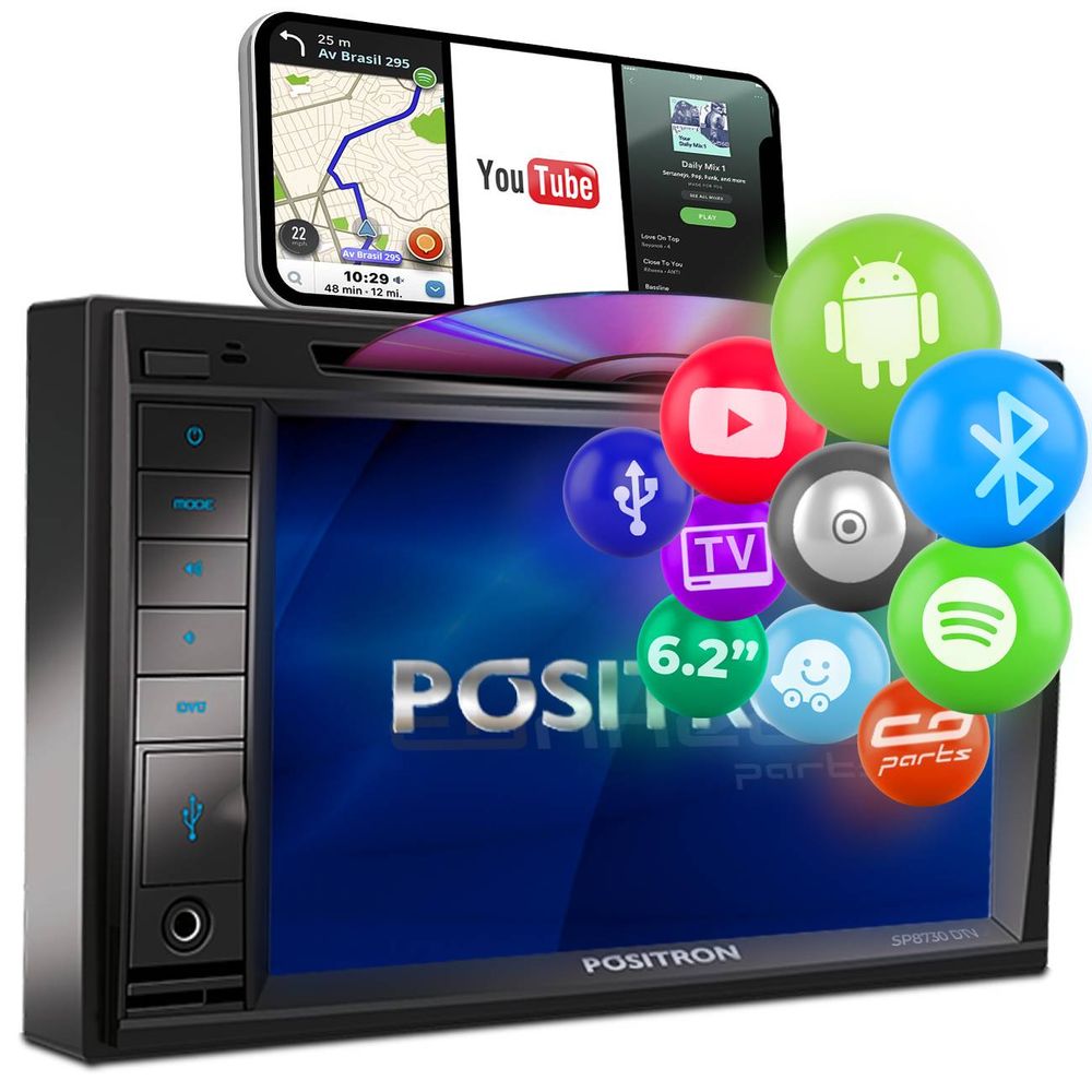 Menor preço em Central Multimídia TV Pósitron SP8730 2 Din 6.2” DTV Bluetooth Espelhamento Android MP3 DVD USB AUX