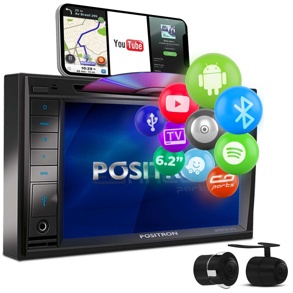 Menor preço em Central Multimídia TV Pósitron 2 Din SP8730 DTV 6.2” Bluetooth Espelhamento Android + Câmera 2 em 1
