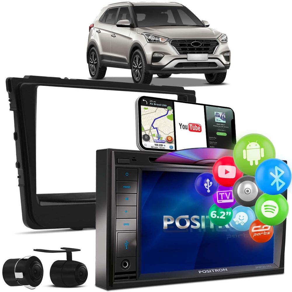 Central Multimídia TV Creta 17 a 20 Pósitron 2 Din SP8730 DTV BT Espelhamento Android + Câmera Ré Menor preço em Central Multimídia TV Creta 17 a 20 Pósitron 2 Din SP8730 DTV BT Espelhamento Android + Câmera Ré