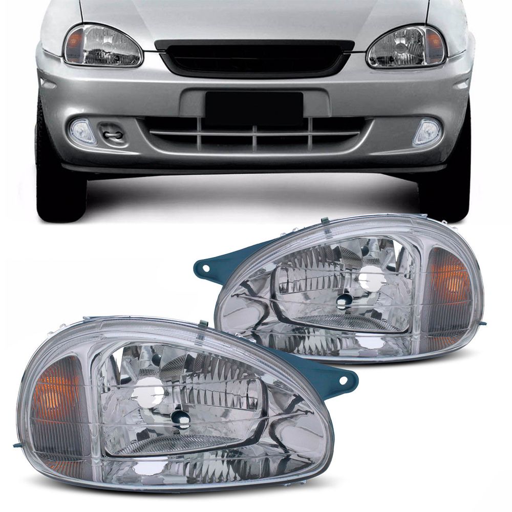 Farol Corsa Wind Pick-up Wagon Classic Máscara Cromada Foco Simples Menor preço em Farol Corsa Wind Pick-up Wagon Classic Máscara Cromada Foco Simples