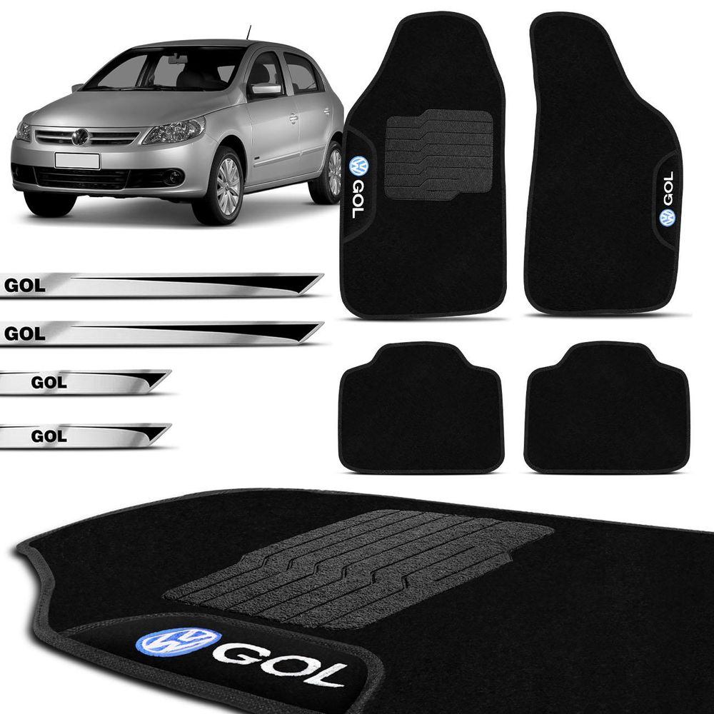 Jogo Tapete Carpete Gol G5 2009 a 2012 Preto Grafia + Adesivos Soleiras Escovado Menor preço em Jogo Tapete Carpete Gol G5 2009 a 2012 Preto Grafia + Adesivos Soleiras Escovado