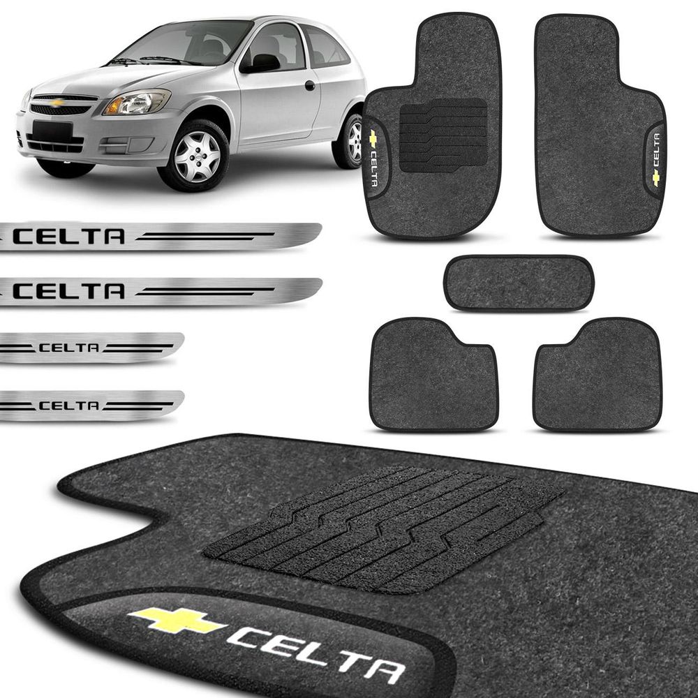 Jogo Tapete Carpete Celta 2000 a 2015 Grafite Grafia + Adesivos Soleiras Escovado Menor preço em Jogo Tapete Carpete Celta 2000 a 2015 Grafite Grafia + Adesivos Soleiras Escovado