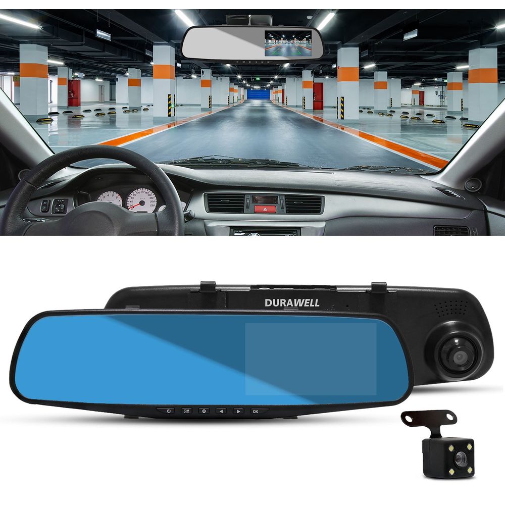 Kit Retrovisor Interno com Câmera Frontal e Ré LCD Colorido 4,3 Full HD 1080P 12V Preto Menor preço em Kit Retrovisor Interno com Câmera Frontal e Ré LCD Colorido 4,3 Full HD 1080P 12V Preto