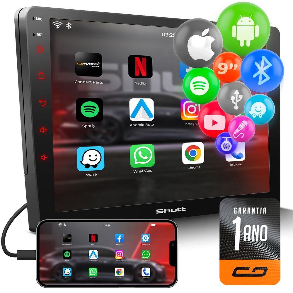 Central Multimídia Shutt Berlim MP8 Plus 2 Din 9" BT Espelha Android IOS Rádio FM MP3 Menor preço em Central Multimídia Shutt Berlim MP8 Plus 2 Din 9" BT Espelha Android IOS Rádio FM MP3