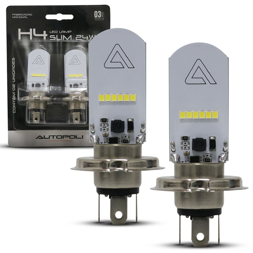 Par Lâmpadas LED H4 6500K 12V 24V 2600LM Efeito Xênon Carro Moto e Caminhão Original Autopoli Menor preço em Par Lâmpadas LED H4 6500K 12V 24V 2600LM Efeito Xênon Carro Moto e Caminhão Original Autopoli