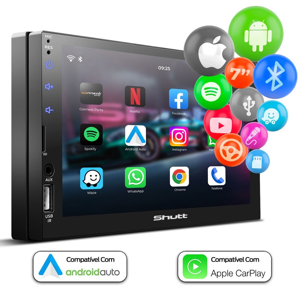 Central Multimídia 2 Din 7" Bluetooth Espelha Android Auto Apple CarPlay iOS New York Shutt Menor preço em Central Multimídia 2 Din 7" Bluetooth Espelha Android Auto Apple CarPlay iOS New York Shutt