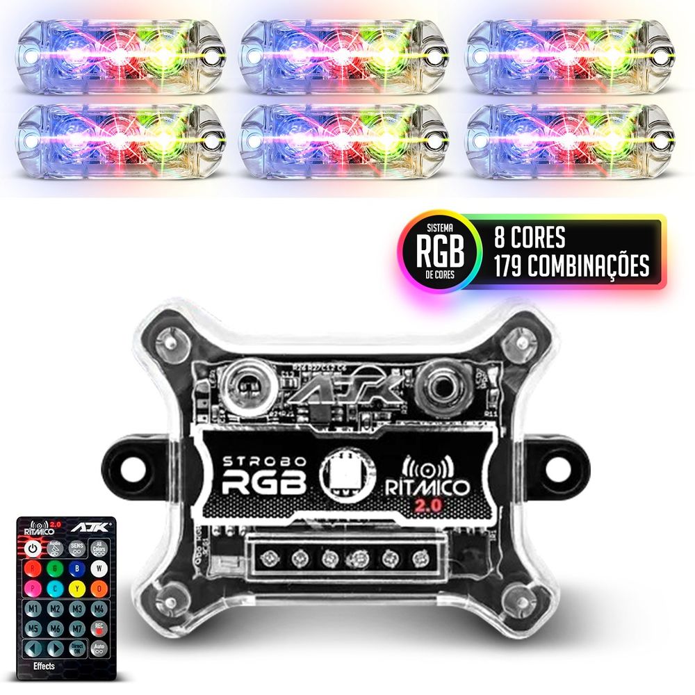 8 Strobo Automotivo Carro Ajk 8 Faróis Rgb Com Controle Novo