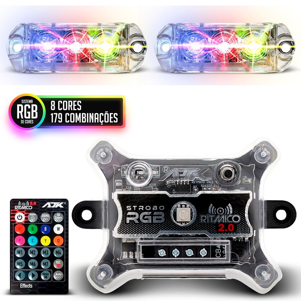 8 Strobo Automotivo Carro Ajk 8 Faróis Rgb Com Controle Novo