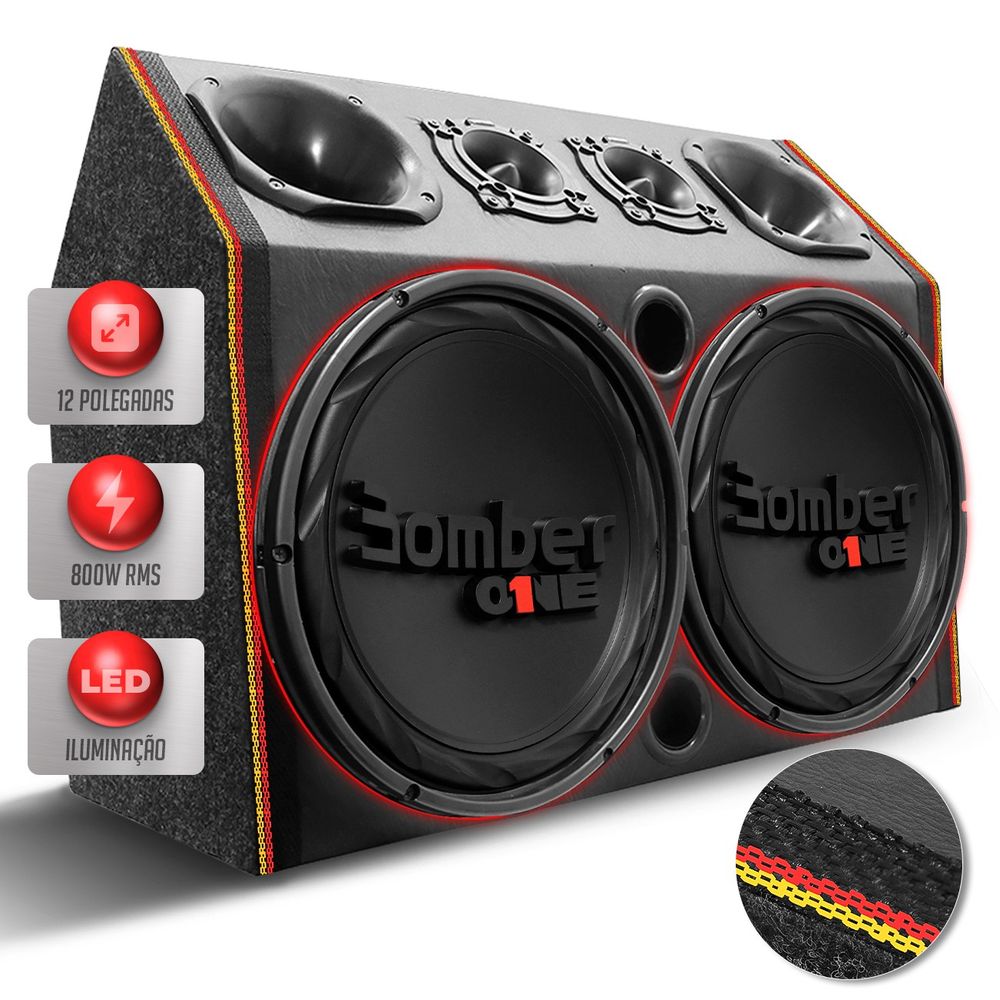 Caixa De Som Igrejinha Trio Dupla Automotivo Subwoofer Bomber One 12 Pol 800w RMS Carro Pancadão LED Menor preço em Caixa De Som Igrejinha Trio Dupla Automotivo Subwoofer Bomber One 12 Pol 800w RMS Carro Pancadão LED