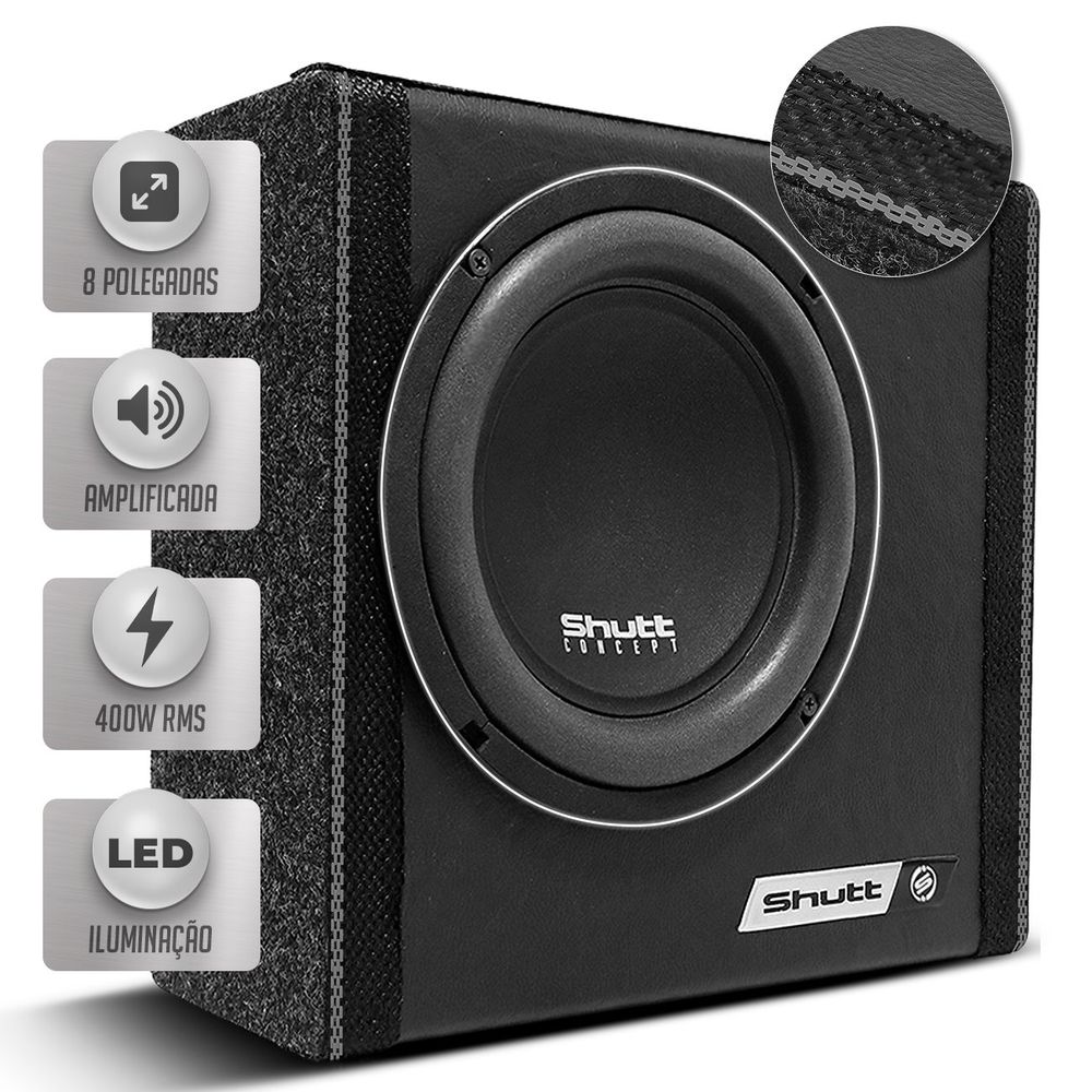 Caixa De Som Slim Automotivo Amplificada Shutt 400w Subwoofer Concept 8 Polegadas LED Grave Forte Menor preço em Caixa De Som Slim Automotivo Amplificada Shutt 400w Subwoofer Concept 8 Polegadas LED Grave Forte
