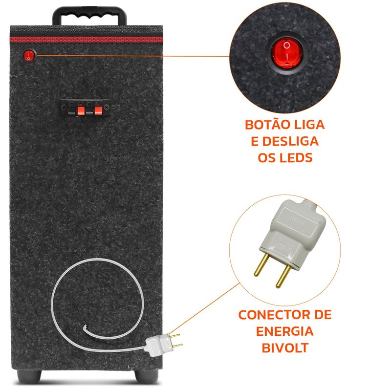 Caixa de Som Bob 6” 480W Bivolt LED Neon - Connect Parts