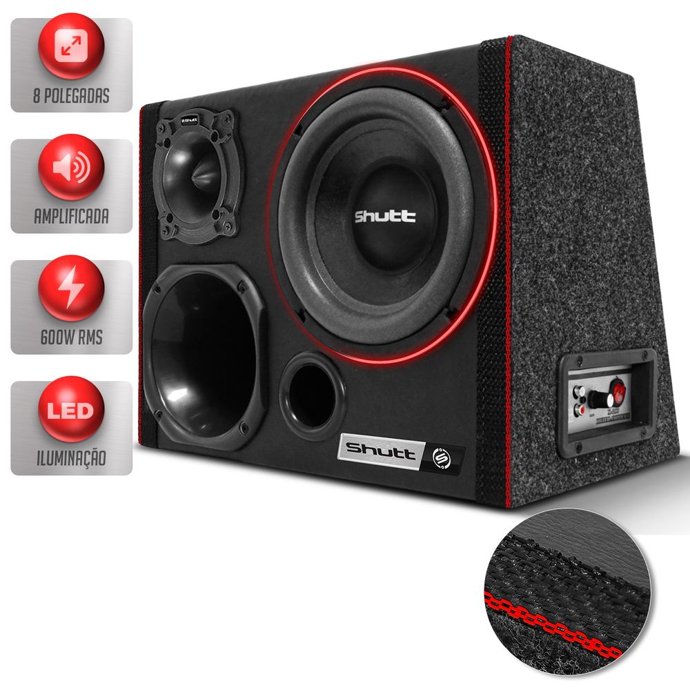Caixa Trio Som Amplificada 8" Subwoofer Shutt Concept Slim 600w Driver + Corneta + Tweeter + Módulo Menor preço em Caixa Trio Som Amplificada 8" Subwoofer Shutt Concept Slim 600w Driver + Corneta + Tweeter + Módulo