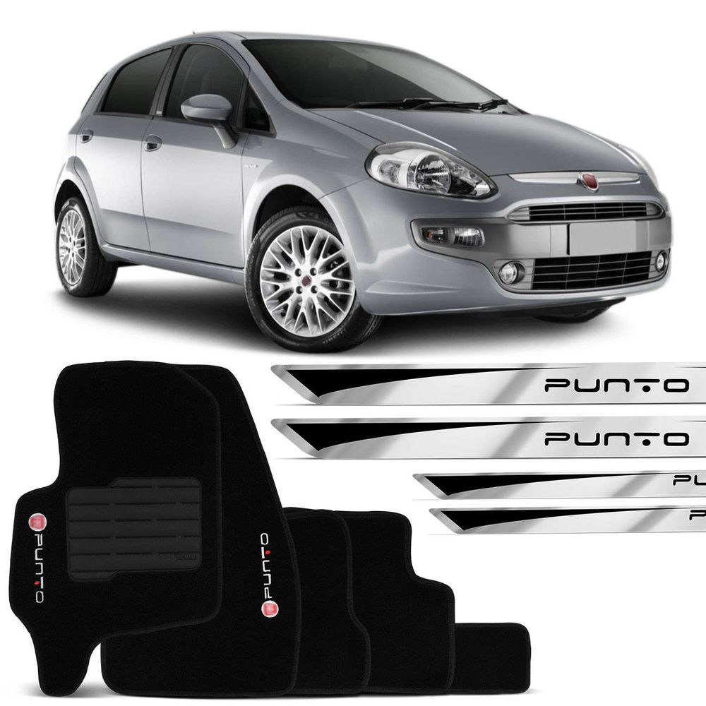 Jogo Tapete Carpete Punto 2013 a 2017 Preto Grafia + Adesivos Soleiras Escovado Menor preço em Jogo Tapete Carpete Punto 2013 a 2017 Preto Grafia + Adesivos Soleiras Escovado