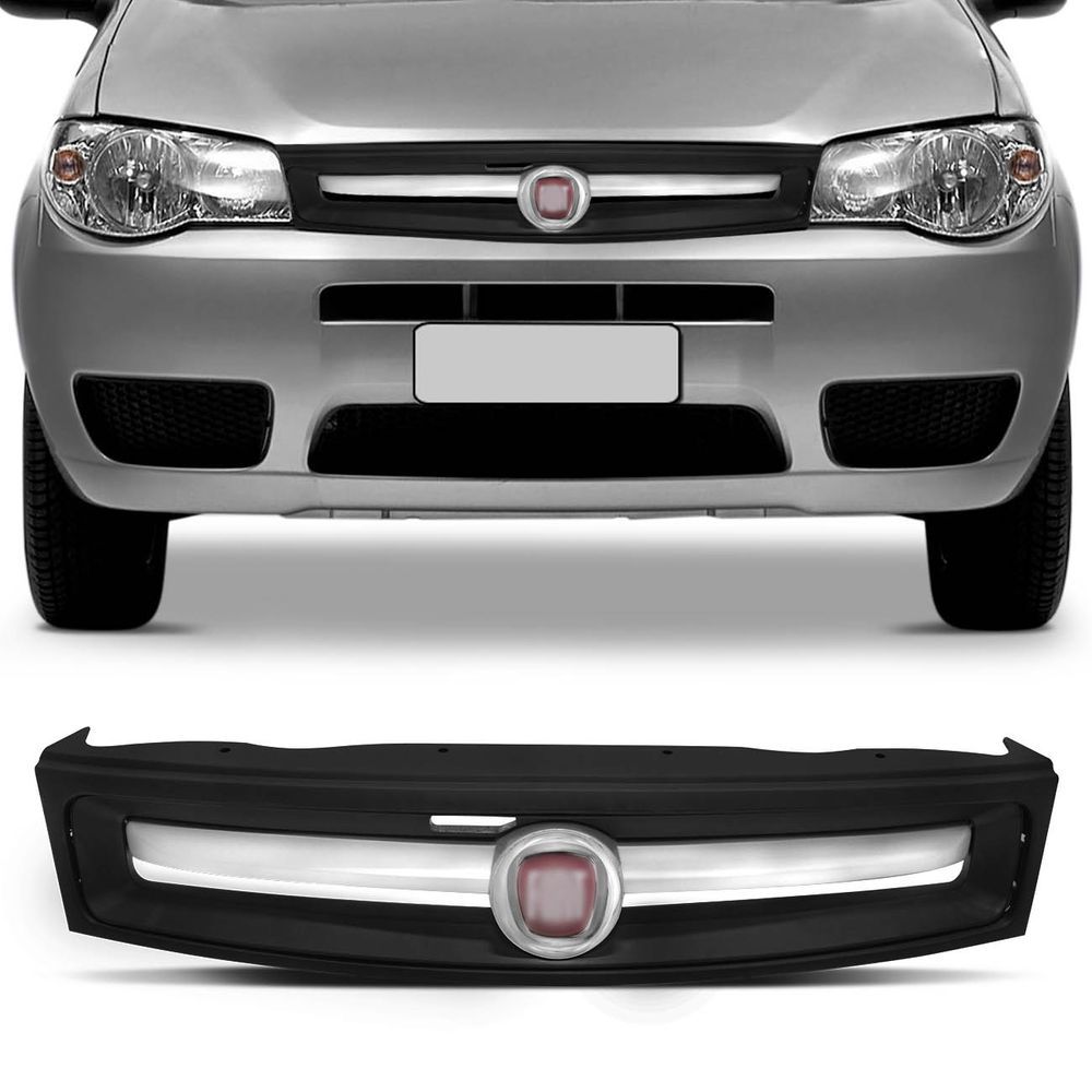 Grade Dianteira Palio G3 2003 a 2014 Weekend Siena Strada 2003 a 2012 Preta Friso Cinza com Emblema Menor preço em Grade Dianteira Palio G3 2003 a 2014 Weekend Siena Strada 2003 a 2012 Preta Friso Cinza com Emblema