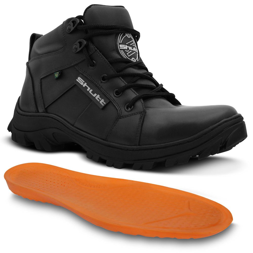 Bota Motociclista Cano Curto Shutt Anatômica Com Cadarço em Couro Preto Menor preço em Bota Motociclista Cano Curto Shutt Anatômica Com Cadarço em Couro Preto