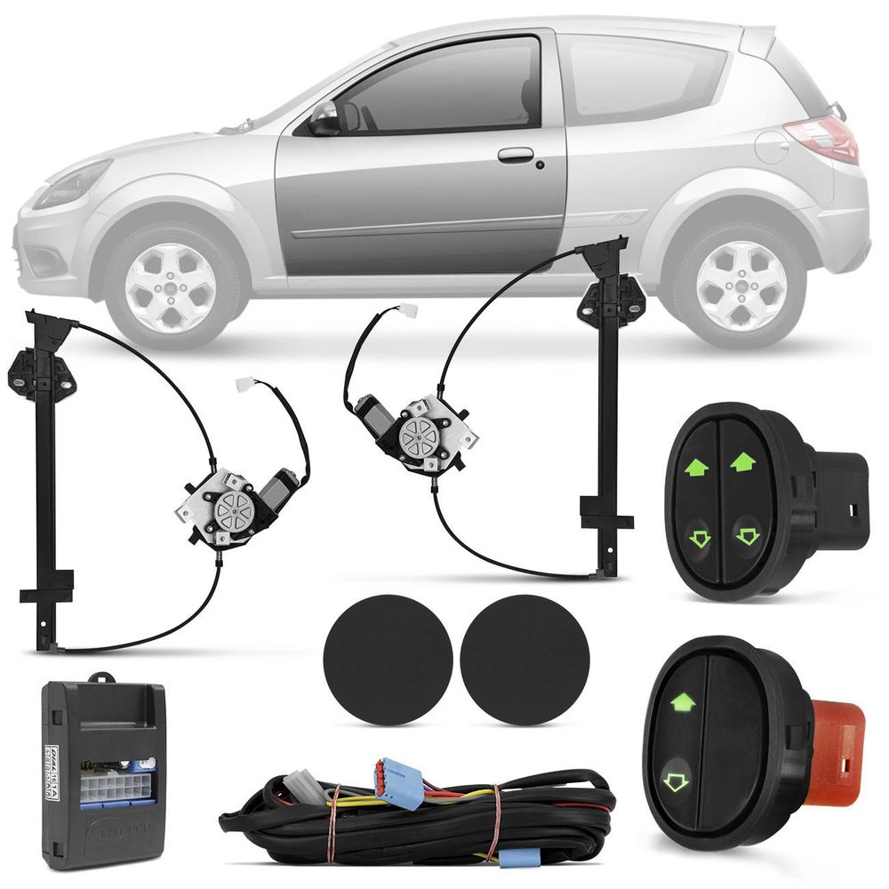 Kit Vidro Elétrico Ford Ka 2004 2003 2005 2006 2007 2 Portas Sensorizado Led Verde VKA1A200 Menor preço em Kit Vidro Elétrico Ford Ka 2004 2003 2005 2006 2007 2 Portas Sensorizado Led Verde VKA1A200