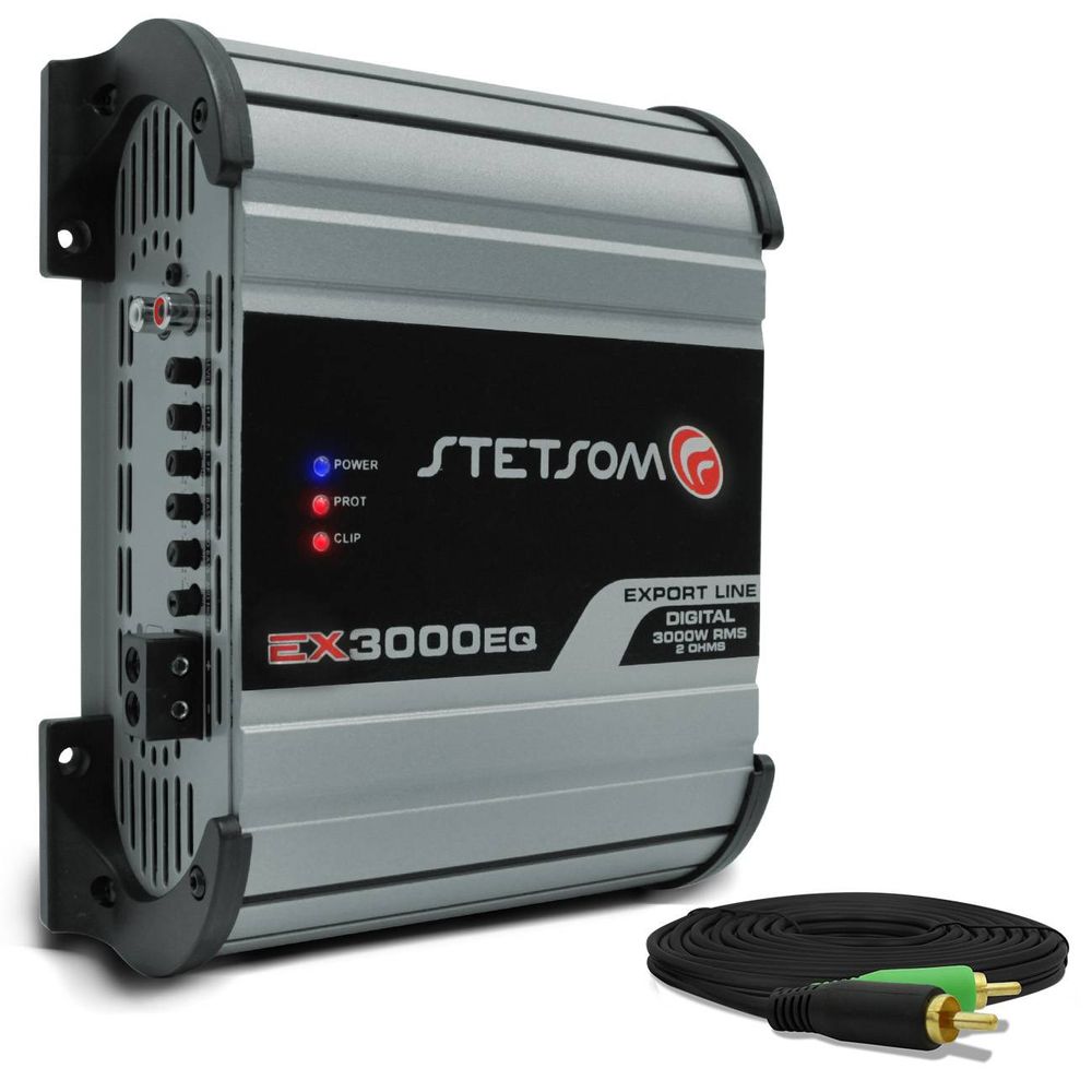 Módulo Amplificador Stetsom Export Line 3000W RMS 1 Canal 2 Ohms + Cabo RCA 5 Metros Preto Menor preço em Módulo Amplificador Stetsom Export Line 3000W RMS 1 Canal 2 Ohms + Cabo RCA 5 Metros Preto