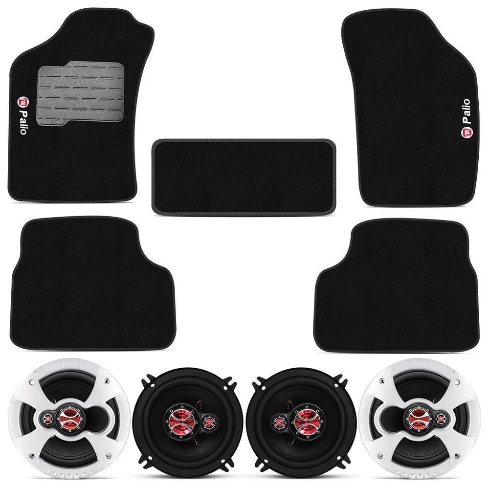 Kit Alto Falantes Palio 1996 a 2014 Foxer 5,5 e 6 Pol 200W RMS Original + Jogo Tapete Carpete Preto Menor preço em Kit Alto Falantes Palio 1996 a 2014 Foxer 5,5 e 6 Pol 200W RMS Original + Jogo Tapete Carpete Preto