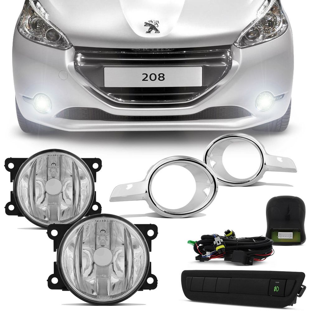 Kit Farol Milha Peugeot 208 2012 2013 2014 2015 2016 + Aro Cromado Menor preço em Kit Farol Milha Peugeot 208 2012 2013 2014 2015 2016 + Aro Cromado