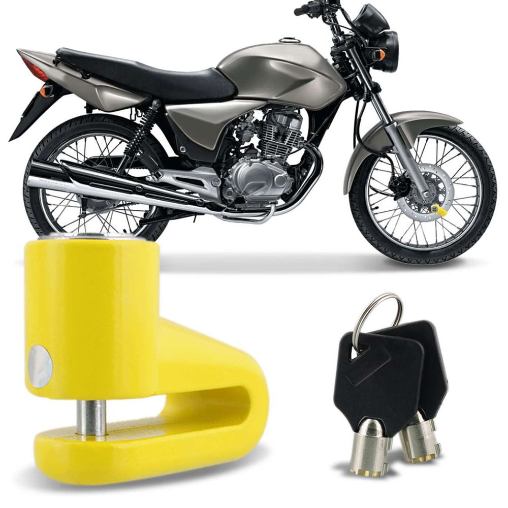 Trava Disco Moto Antifurto Cadeado de Freio a Disco Universal Amarelo Menor preço em Trava Disco Moto Antifurto Cadeado de Freio a Disco Universal Amarelo