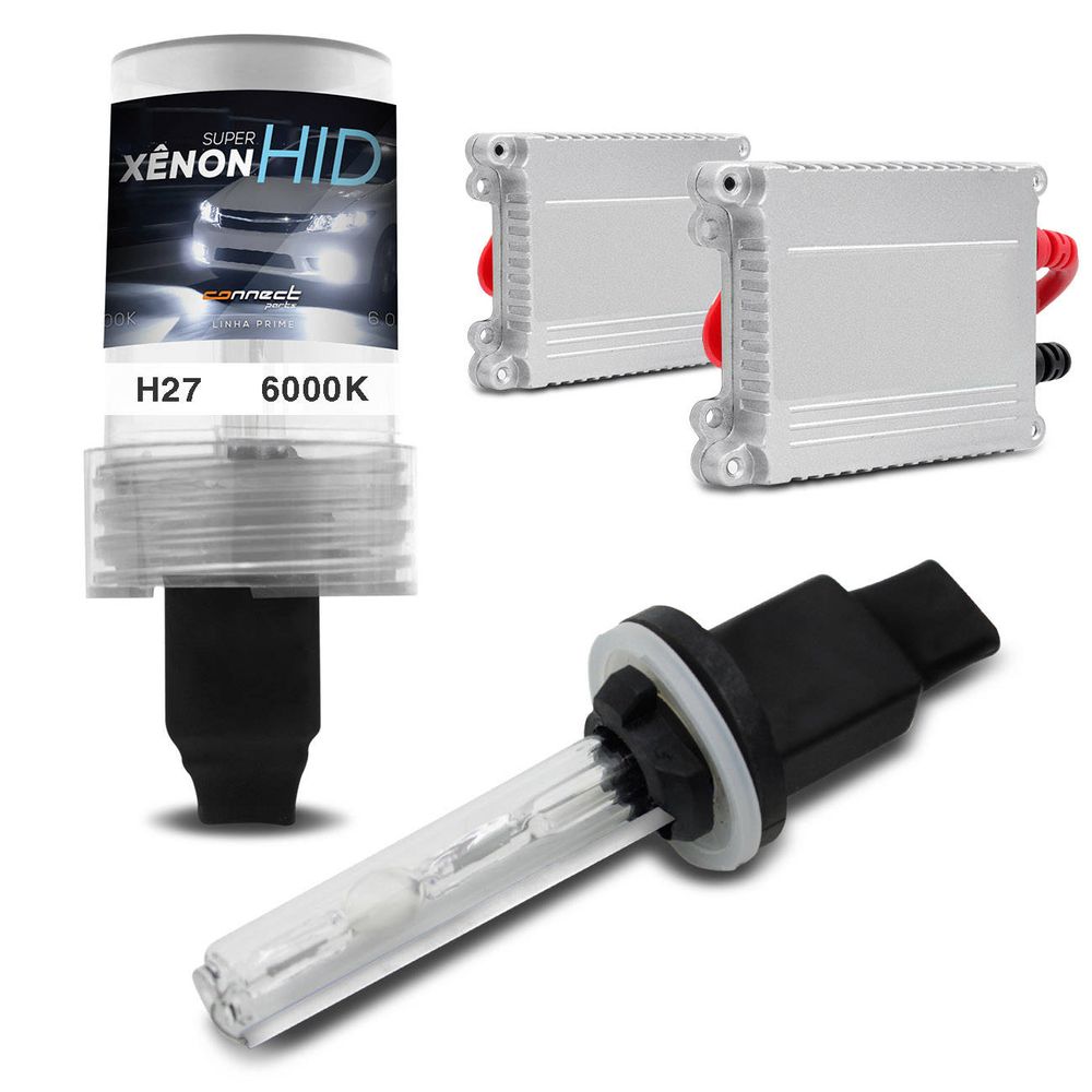 Kit Xênon Completo H27 6000K 35W 12V Lâmpada Extremamente Branca e Reator Função Anti Flicker Menor preço em Kit Xênon Completo H27 6000K 35W 12V Lâmpada Extremamente Branca e Reator Função Anti Flicker