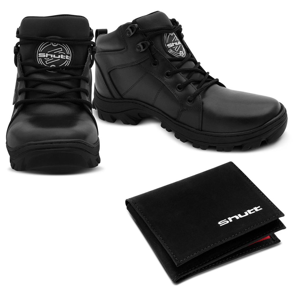 Bota Motociclista Shutt Cano Curto Preto Couro Legítimo + Carteira de Bolso Masculina Compacta Shutt Menor preço em Bota Motociclista Shutt Cano Curto Preto Couro Legítimo + Carteira de Bolso Masculina Compacta Shutt