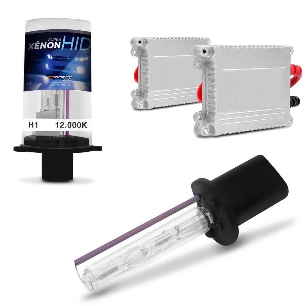 Kit Xênon Completo H1 12000K 12V 35W Tonalidade Azul Violeta Escuro com Reator Função Anti Flicker Menor preço em Kit Xênon Completo H1 12000K 12V 35W Tonalidade Azul Violeta Escuro com Reator Função Anti Flicker