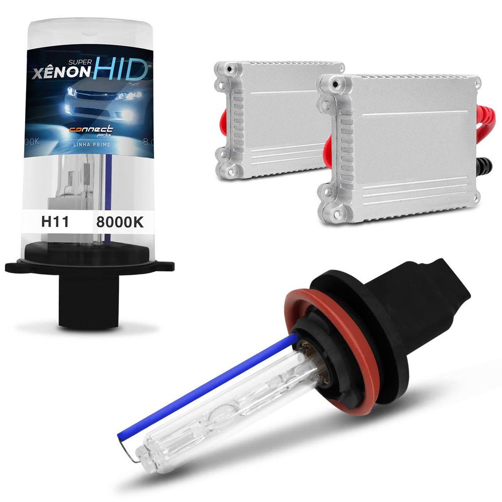 Kit Xênon Completo H11 8000K 35W 12V Tonalidade Azulada com Reator Função Anti Flicker Menor preço em Kit Xênon Completo H11 8000K 35W 12V Tonalidade Azulada com Reator Função Anti Flicker